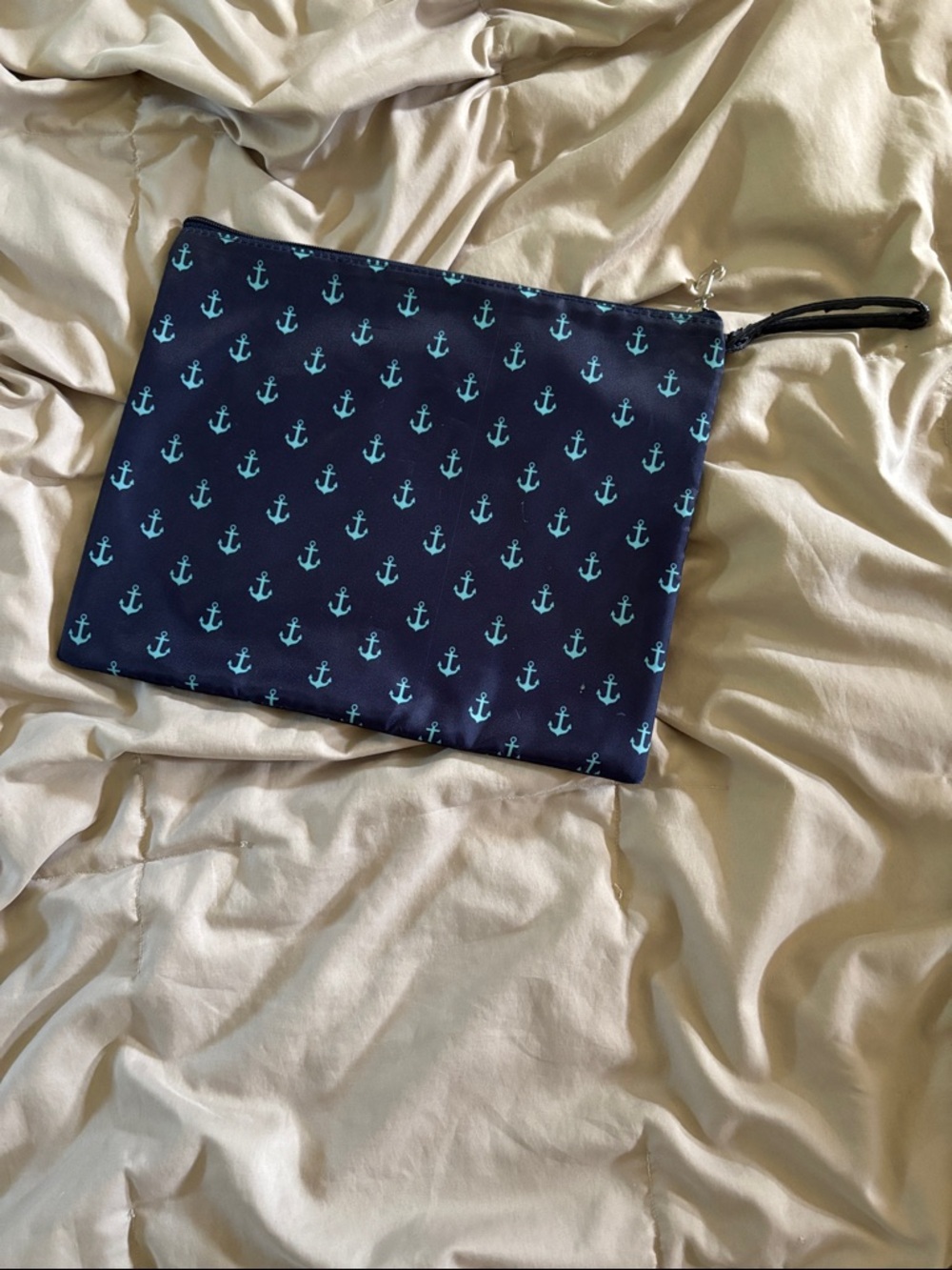 Navy Anchor Print Wet/Dry Pouch with Wrist Strap